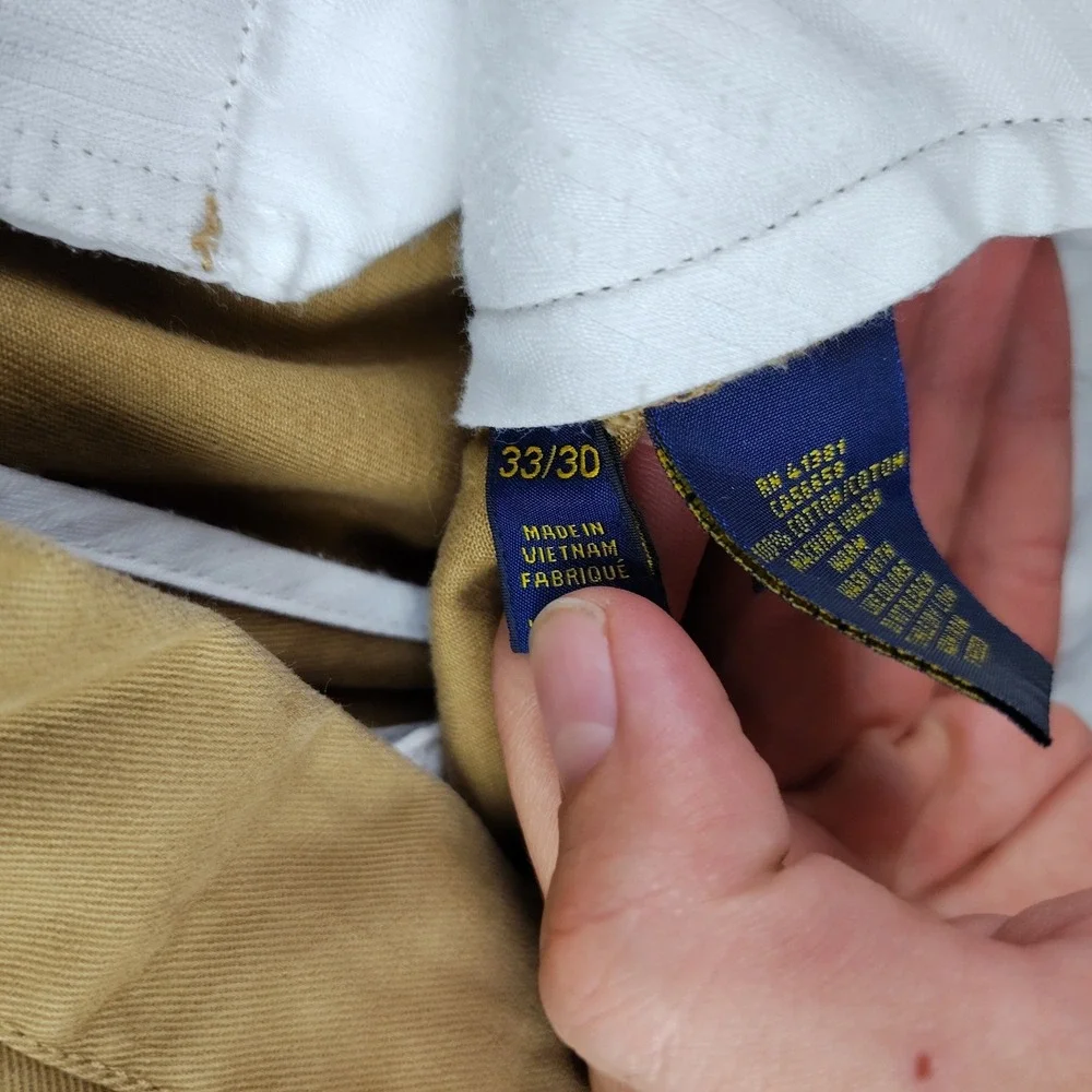 Polo Ralph Lauren Mens Chino Pants 33x30 Khaki Cotton Straight Trousers Preppy
